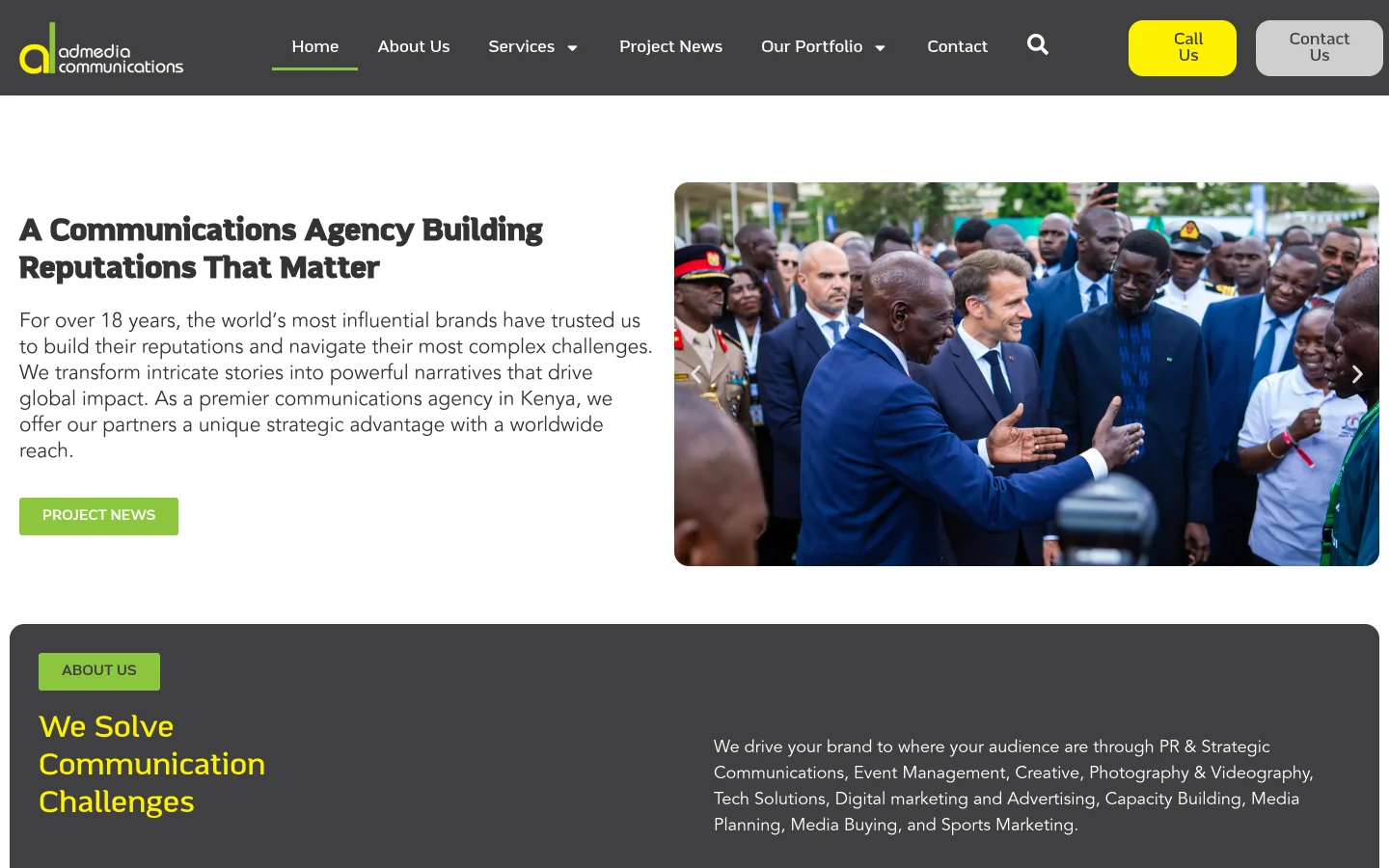 Admedia Communications website homepage, designed and built by Clarity Media