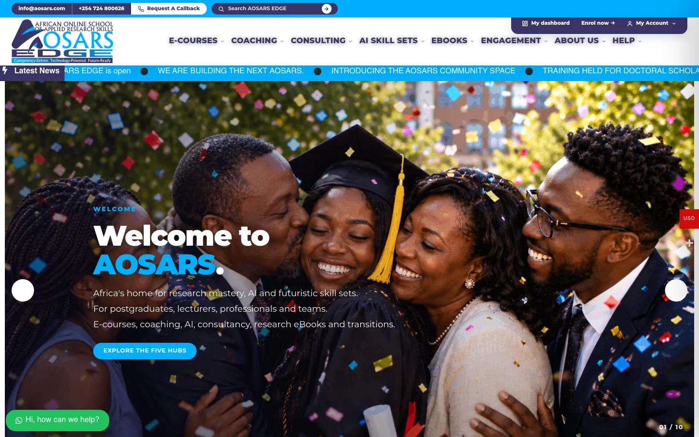 African Online School of Applied Research Skills (AOSARS) website homepage, designed and built by Clarity Media