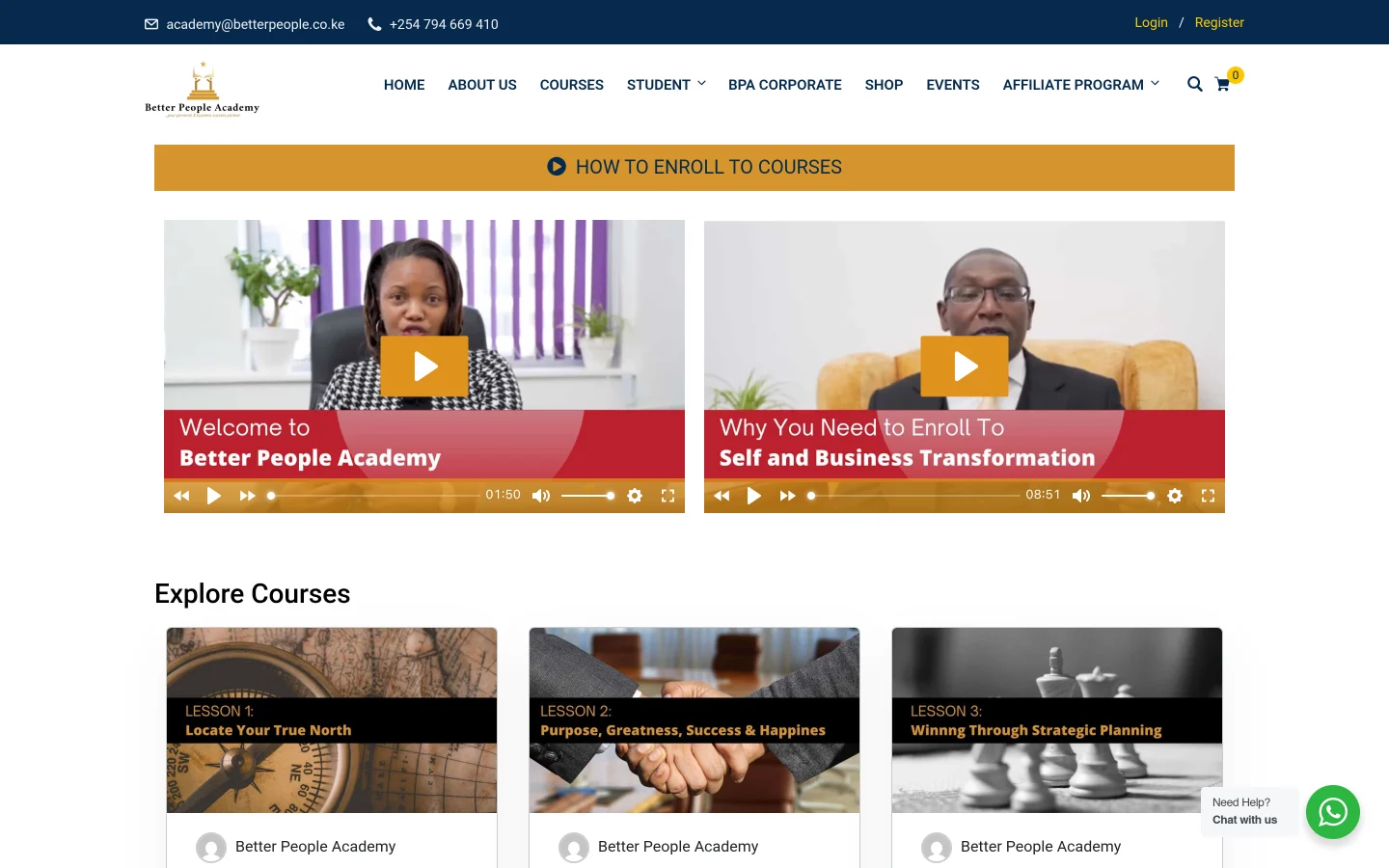 Better People Academy website homepage, designed and built by Clarity Media