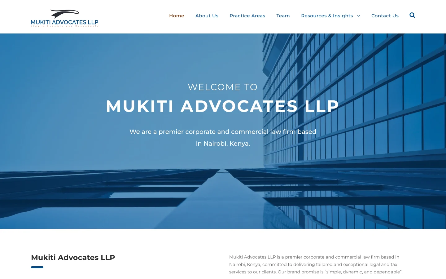 Mukiti Advocates website homepage, designed and built by Clarity Media